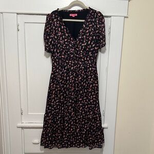 Betsey Johnson Black and Pink Floral Midi Dress